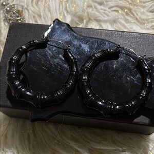 Black Bamboo Hoop Earrings
